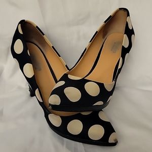 Blk/white polka dot canvas heels , size 7.5 , used ...